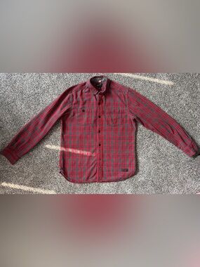 Men's Red Plaid CPO Button-Down Shirt